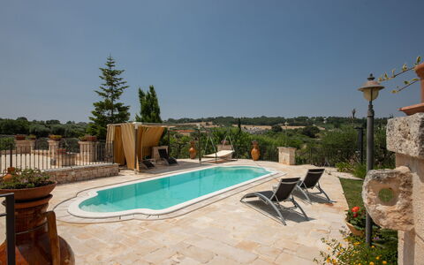 Trulli Retreat, Pool, Locorotondo: Svømmepøl, Kompositmateriale, Udendørs Møbler, Flise, Skygge, Udvej, Stol, Estate, Hacienda, Water Feature