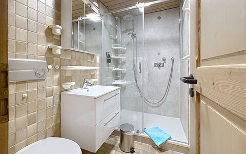 Schwarzwaldhof mit Pool & Sauna: Badeværelse, Sanitærarmatur, Gulvbelægning, Indretning, Etage, Toilet, Badeværelsesvask, Håndvask, Toiletbræt, Tap