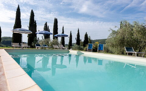 Podere le Lune with Pool, San Gimignano: Svømmepøl, Landscaping, Udendørs Møbler, Eco Hotel, Evergreen, Villa, Udvej, Hacienda