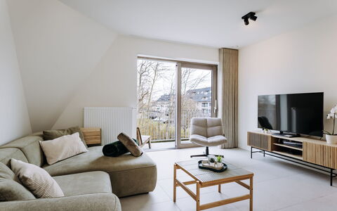 West Bay with Parking & Balcony: Møbel, Indretning, Gulvbelægning, Væg, Etage, Couch, Træ, Loft, Stue, Værelse