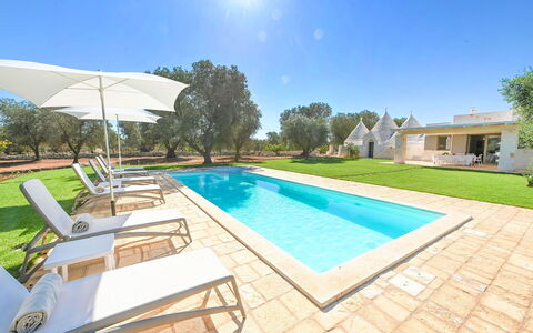 Trulli Heaven: Blå, Svømmepøl, Estate, Skygge, Udvej, Landscaping, Have, Hacienda, Lawn, Villa