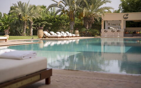 Villa Malak: Svømmepøl, Træ, Udvej, Udendørs Møbler, Paraply, Liggestol, Eco Hotel, Hacienda, Skygge, Thermae