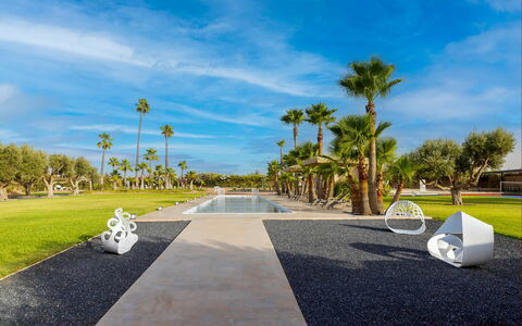 Villa Malika: Træ, Vedplante, Landscaping, Walkway, Tropics, Parkere