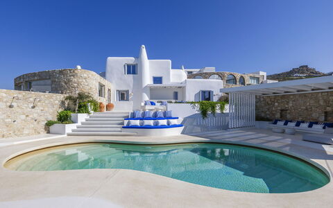 Villa Nikolas: Blå, Arkitektur, Estate, Villa, Svømmepøl, Mansion, Udvej, Design, Hotel, Penthouselejlighed