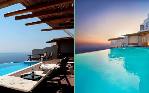 Queen Villa: Blå, Svømmepøl, Udvej, Udendørs Møbler, Hav, Eco Hotel, Villa, Hotel, Altan, Ocean