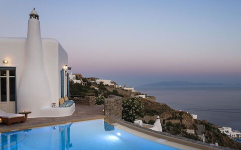 Villa Elpida: Blå, Svømmepøl, Udvej, Hotel, Villa, Penthouselejlighed, Stue