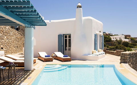 Villa Elpida: Blå, Svømmepøl, Udvej, Design, Udendørs Møbler, Skygge, Stol, Hotel, Villa, Eco Hotel
