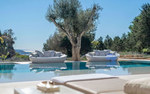 Villa Fabula: Møbel, Udendørs Møbler, Stol, Svømmepøl, Udvej, Skygge, Kaffebord, Naturmateriale, Design