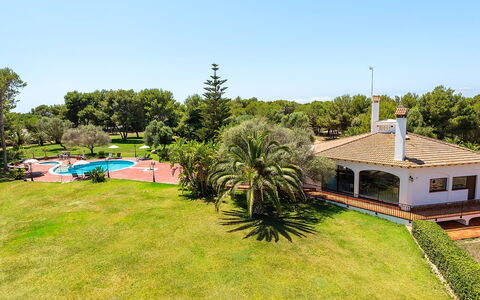 Villa Fountain: Skygge, Have, Lawn, Hacienda, Estate, Landscaping, Gård, Villa, Parkere