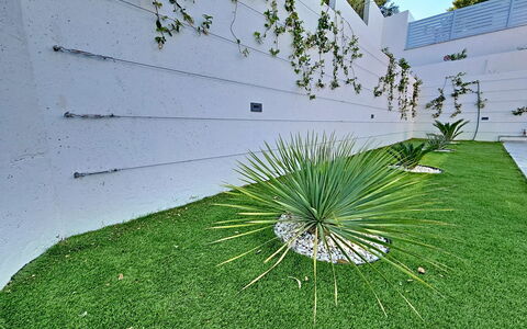 Aloa Iii: Have, Lawn, Landscaping, Kunstgræs, Gård, Backyard, Skygge, Walkway, Gårdsplads