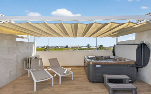 Azure Terras Private Rooftop Spa: Udendørs Møbler, Kompositmateriale, Skygge, Svømmepøl, Pergola, Udvej, Design, Gårdhave, Stol, Udendørs Struktur