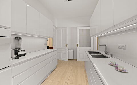 Apartment Noa Opatjia: Gulvbelægning, Indretning, Køkken, Countertop, Træ, Etage, Cabinetry, Køkken Apparat, Møbel, Loft