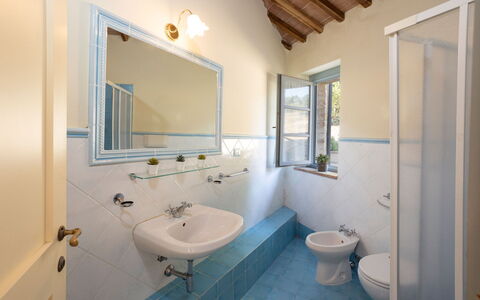 Casa Stella Serena, Podere le Scopaie, Pool: Væg, Gulvbelægning, Indretning, Etage, Sanitærarmatur, Loft, Badeværelse, Vvs, Værelse, Dør