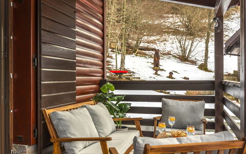 Cozy Bear Cabin: Træ, Hus, Sommerhus, Hjem, Svømmepøl, Veranda, Dør, Udvej, Skygge, Estate