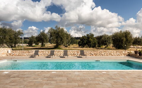 Villa Meti: Svømmepøl, Skygge, Landscaping, Design, Udendørs Møbler, Flise, Hacienda