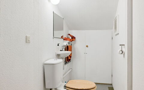 Extorp: Væg, Toiletbræt, Sanitærarmatur, Toilet, Gulvbelægning, Indretning, Etage, Vvs, Håndvask, Badeværelse