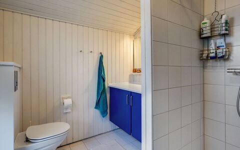 Wiebke - 50M from the Sea: Gulvbelægning, Sanitærarmatur, Badeværelse, Væg, Etage, Træ, Håndvask, Badeværelsesvask, Toilet, Indretning