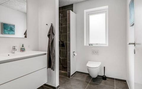 Frille - 1.5Km from the Sea: Gulvbelægning, Etage, Væg, Sanitærarmatur, Indretning, Loft, Badeværelse, Vvs, Flise, Toilet