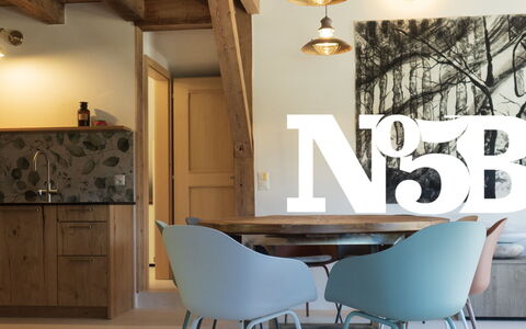 Appartements - N°5 et N°5B: Møbel, Indretning, Gulvbelægning, Væg, Etage, Træ, Loft, Lysarmatur, Stol, Trægulve