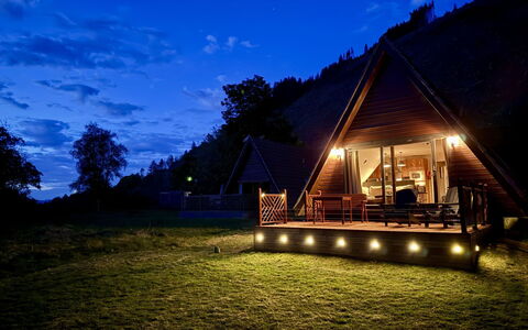 Loch Oich View (Lodge 6): Møbel, Køkken & Spisebord, Stol, Etage, Hav, Altan, Ocean, Udvej, Eco Hotel, Spisestue