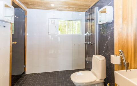 Villa Praava B: Gulvbelægning, Sanitærarmatur, Etage, Træ, Indretning, Loft, Badeværelse, Toilet, Badeværelsesvask, Toiletbræt
