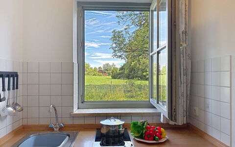 Bergzeit: Glas, Bejdse, Skydevindue, Dagslys, Countertop, Hårdttræ, Serveware, Stueplante, Sanitærarmatur, Køkken