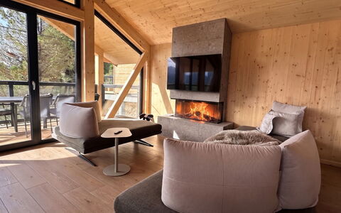 02 Nth050 18A Sup Chalet mit Sauna und Hot Tub 2 e: Træ, Møbel, Hårdttræ, Trægulve, Stue, Værelse, Sommerhus, Bjælkehytte, Bejdse, Stol