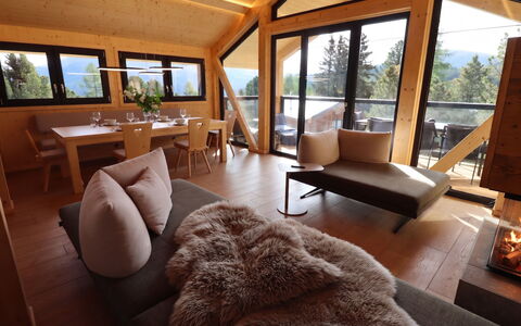 02 Nth050 18A Sup Chalet mit Sauna und Hot Tub 2 e: Træ, Sommerhus, Hårdttræ, Bjælkehytte, Stol, Bejdse, Naturmateriale, Design, Tømmer, Stue