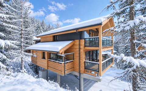 02 Nth055 18F Sup Chalet mit Sauna und Hot Tub 2 e: Vinter, Sommerhus, Altan, Sne, Fryser, Bjælkehytte, Dagslys, Sidespor, Gelænder
