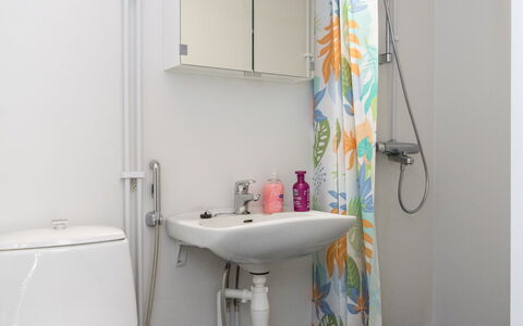 Heinävesi Homes D5: Badeværelse, Sanitærarmatur, Badeværelsesvask, Håndvask, Toilet, Indretning, Tap, Toiletbræt, Vvs, Gulvbelægning