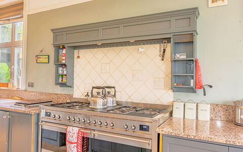 Evergreen Manor: Køkken, Træ, Større Bandage, Indretning, Køkken Apparat, Komfur, Countertop, Cabinetry, Gulvbelægning, Gaskomfur