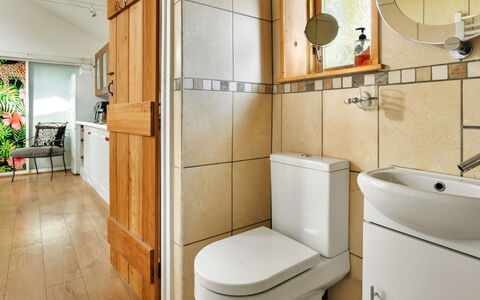 Vine Barn Studio: Toiletbræt, Sanitærarmatur, Gulvbelægning, Toilet, Badeværelse, Indretning, Etage, Håndvask, Tap, Vvs