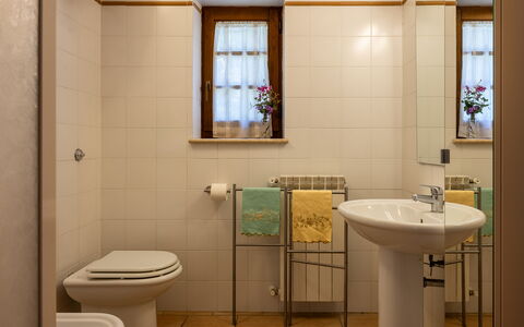 Ortale a Pitigliano with Pool: Badeværelse, Sanitærarmatur, Badeværelsesvask, Gulvbelægning, Toiletbræt, Indretning, Håndvask, Toilet, Etage, Tap