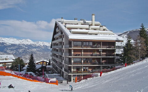Nendaz 840: Himmel, Sky, Sne, Bygning, Bjerg, Hældning, Hus, Træ, Fritid, Bjergrige Landskabsformer