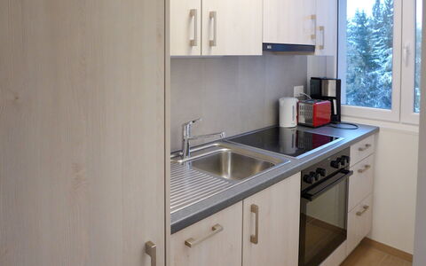 Crans-Montana 450: Tap, Køkkenvask, Cabinetry, Håndvask, Sanitærarmatur, Vindue, Countertop, Bygning, Køkken