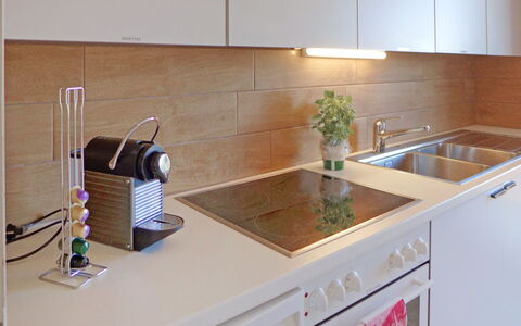 Crans-Montana 560: Køkkenvask, Countertop, Cabinetry, Håndvask, Tap, Køkken, Sanitærarmatur, Plante, Komfur, Køkken Apparat
