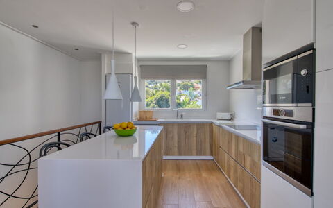 Anguilaga: Cabinetry, Countertop, Ejendom, Bygning, Køkken, Stueplante, Køkken Apparat, Indretning, Træ, Køkkenvask