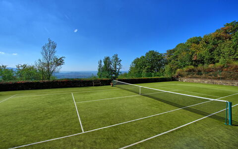 Gellino: Sport Venue, Tennisbane, Græs, Himmel, Lawn, Net, Træ, Plante, Sports, Kunstgræs