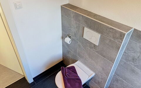 Am Arlberg: Gulvbelægning, Etage, Sanitærarmatur, Badeværelse, Flise, Toilet, Vvs