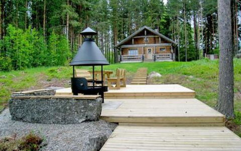 6309: Træ, Sommerhus, Bjælkehytte, Skov, Skur, Garden Bygninger, Lærk, Woodland, Bejdse