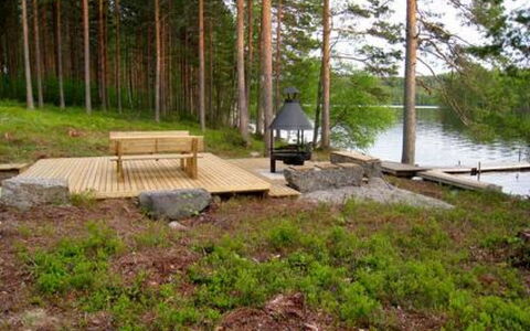 6309: Træ, Sommerhus, Bjælkehytte, Skov, Skur, Garden Bygninger, Lærk, Woodland, Bejdse