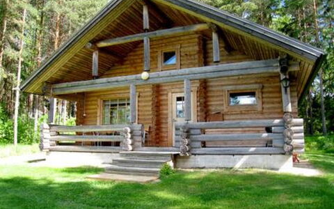 6309: Træ, Sommerhus, Bjælkehytte, Skov, Skur, Garden Bygninger, Lærk, Woodland, Bejdse