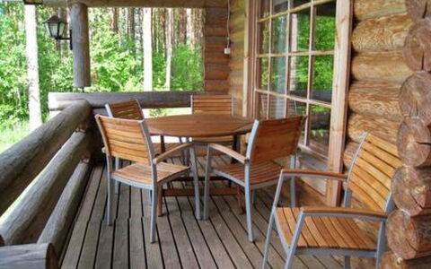 6309: Træ, Sommerhus, Bjælkehytte, Skov, Skur, Garden Bygninger, Lærk, Woodland, Bejdse