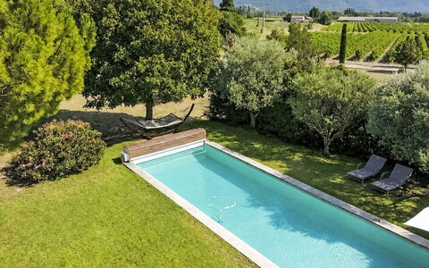 L'Oustaou dei Figo: Svømmepøl, Have, Busk, Backyard, Landscaping, Udvej, Skygge, Water Feature, Lawn, Estate