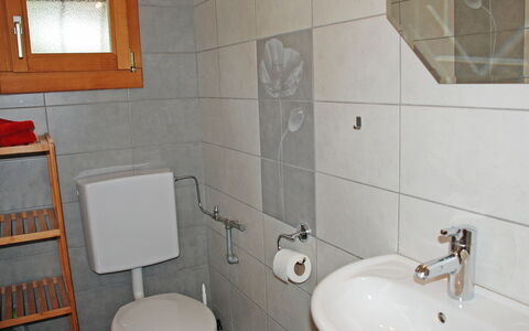 Chalet de la Vue des Alpes: Badeværelse, Ejendom, Badeværelsesvask, Tap, Flise, Værelse, Væg, Sanitærarmatur, Toiletbræt, Badeværelse Tilbehør