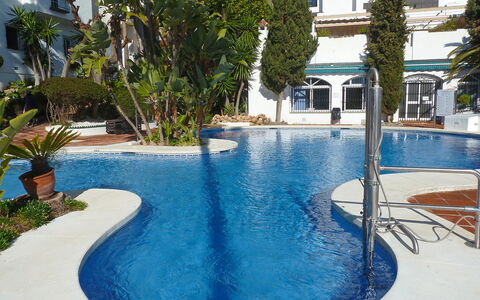 Benalmádena Costa 121: Vand, Plante, Ejendom, Bygning, Vindue, Azure, Svømmepøl, Belysning, Arkitektur, Træ